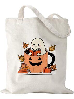 〽️Women Beige Halloween Grocery Travel Gym Weekender Vacation Work Tote Gift Bag